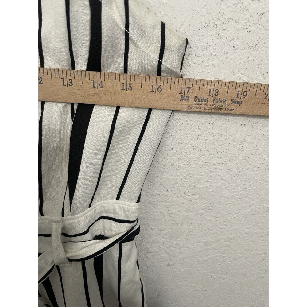 LOFT Women’s Size 6 Black Striped Jumpsuit Linen Blend Belted Button Front Chic - Picture 8 of 9